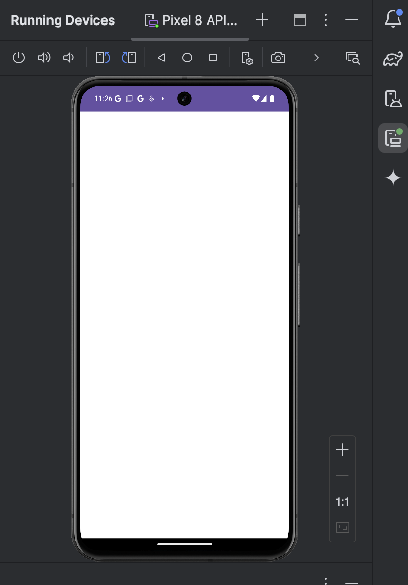 A screenshot showing Android Studio&rsquo;s android emulator with a blank page